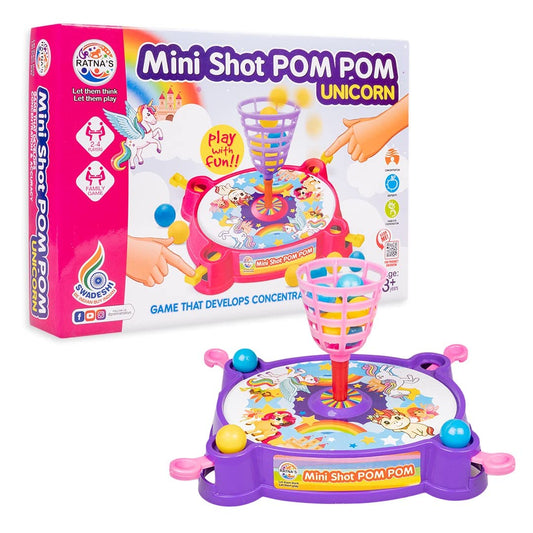 RELOSTA Mini Shot Pom Pom Unicorn Printed Basket Ball Family Board Action Game to Play with Fun