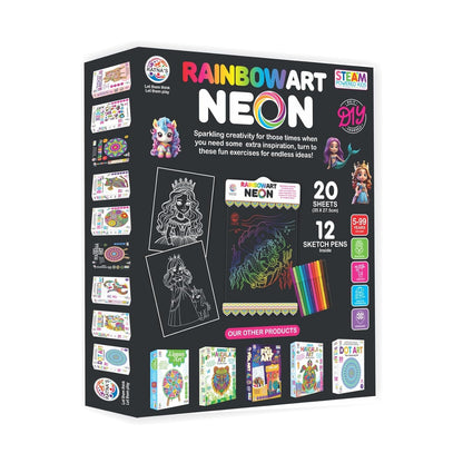 RELOSTA RainbowArt Neon Colors Creative Coloring Kit with 20 Sheets and 12 Sketch Pens, 35x27.5cm Sheets - Creative Coloring Fun for All Ages