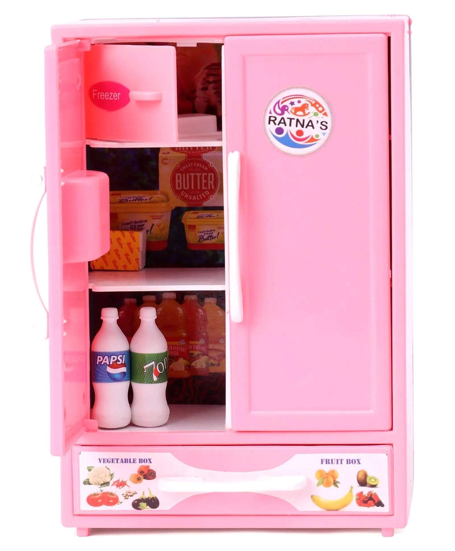 RELOSTA Plastic Toy Refrigerator Role Play Household Kitchen Appliance Miniature Toy for Kids, Pink