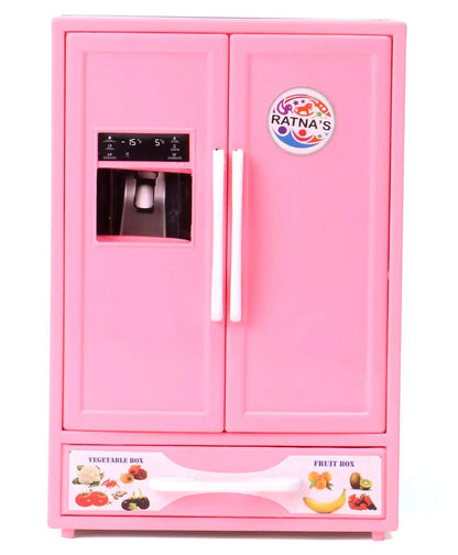 RELOSTA Plastic Toy Refrigerator Role Play Household Kitchen Appliance Miniature Toy for Kids, Pink