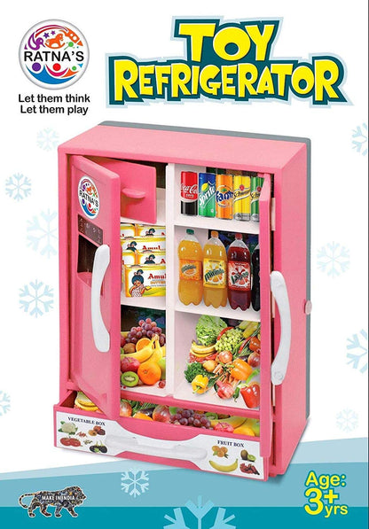 RELOSTA Plastic Toy Refrigerator Role Play Household Kitchen Appliance Miniature Toy for Kids, Pink