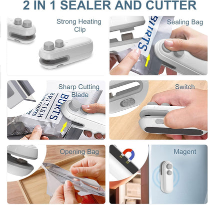 RELOSTA Portable Mini Sealing Machine 2 in 1 USB Rechargeable Magnetic Bag Sealer Heat Seal with Cutter, Plastic Bags Packing Machine Home Appliances