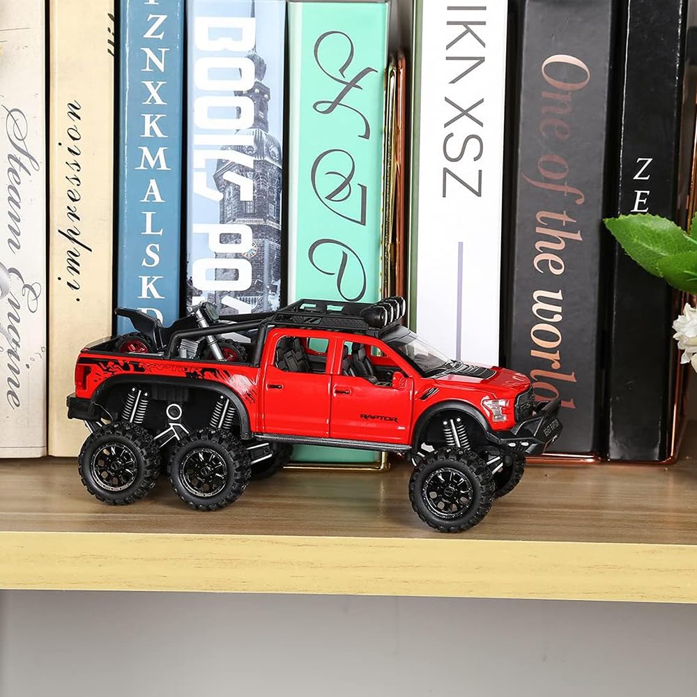 RELOSTA Exclusive 1:24 Raptor Toy Car Metal Diecast Car for Kids Pull Back Die Cast Metal Pullback Toy car with Openable Doors Light Music Boys Gifts Toys