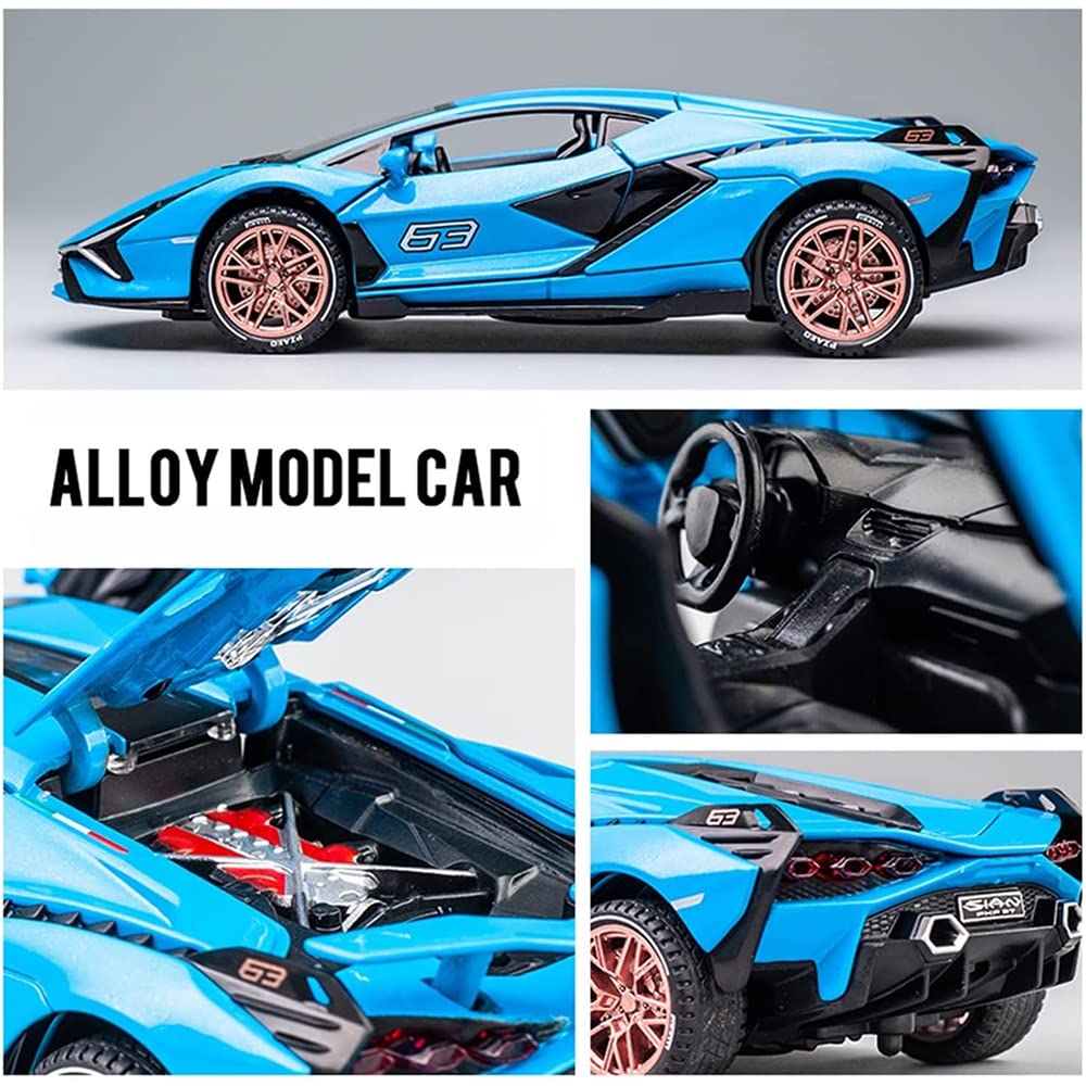 RELOSTA Sian63 Die Cast Metal Car Scale Model Alloy Diecast Metal Car with Light Sound Openable Door Pullb132 ack Toy Car for Kids Best Gifts Toys for Boys