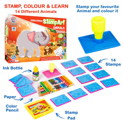 RELOSTA Educational Art & Craft Stamp Art Animal Big with 12 Different Animal Stamps for Kids Ages 3+