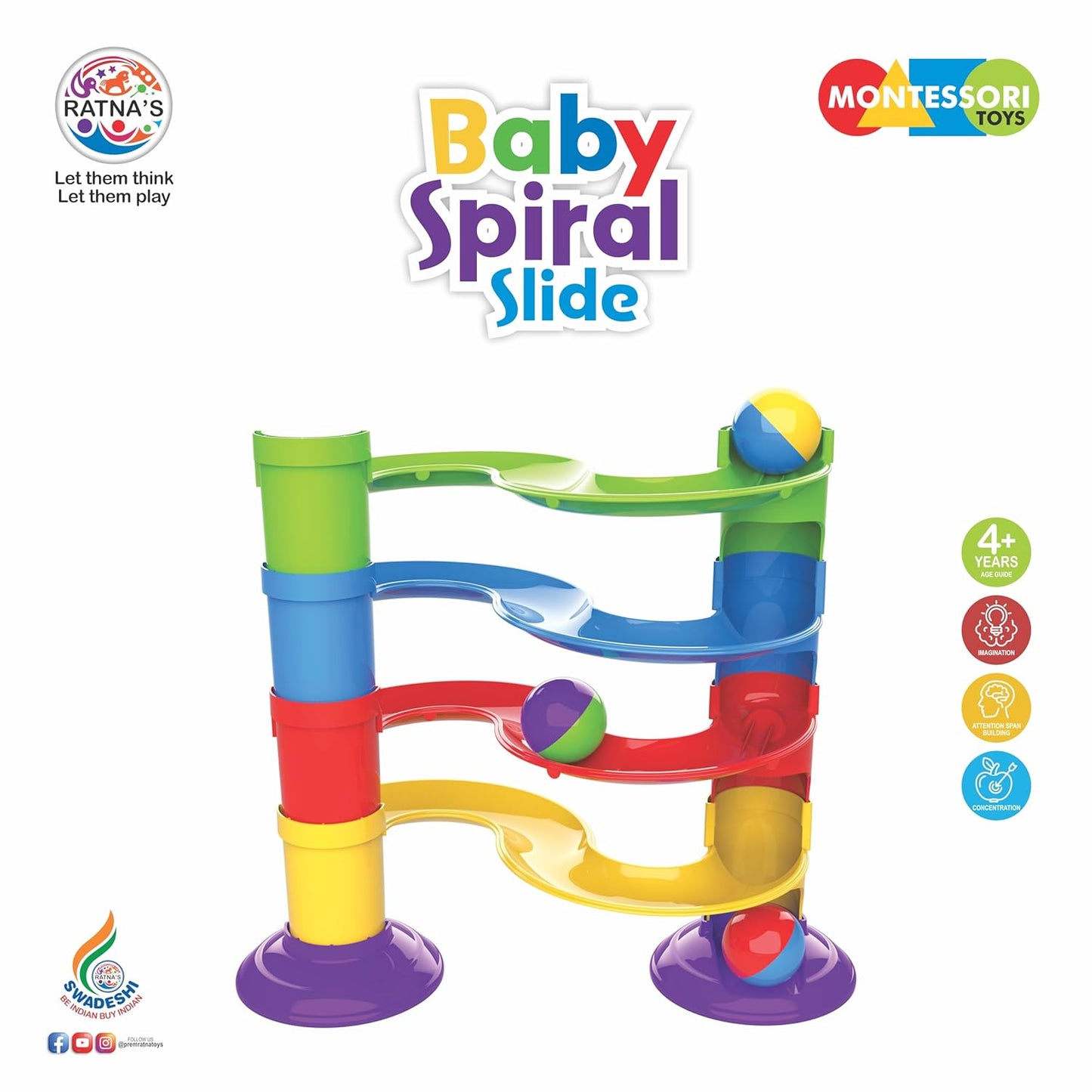 RELOSTA Baby Spiral Slide 4 Level Ball Rolling Twist & Turn Slide Stacking Tower Ramp Toys for Kids and Toddler Visit the RATNA'S Store