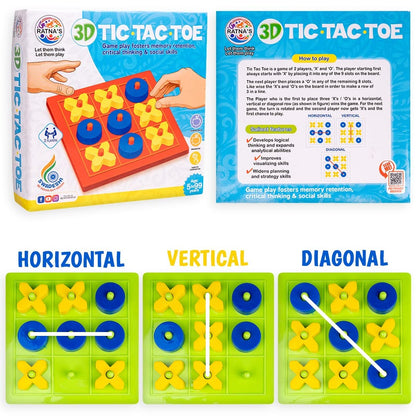 RELOSTA 3D Tic Tac Toe Classic Mind Challenging Cross & Zero Family Board Game for Kids & Adults