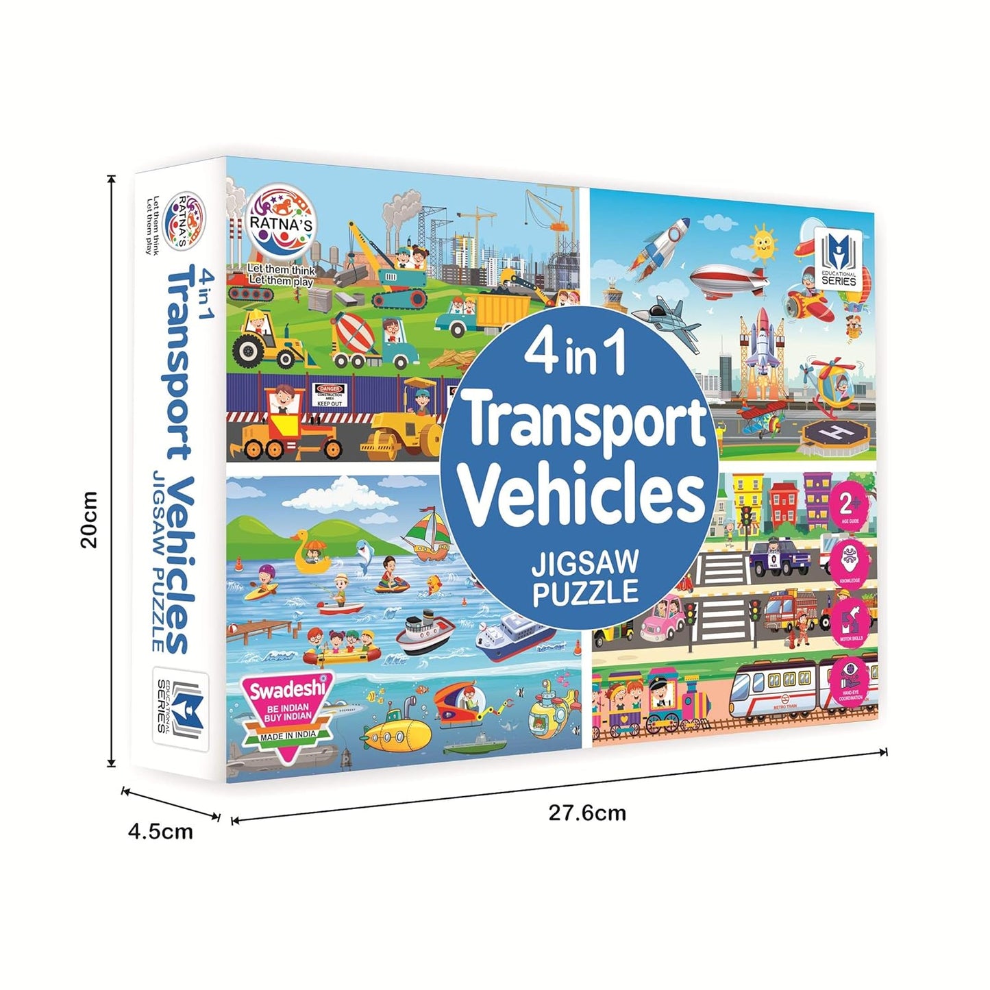 RELOSTA 4 in 1 Transport Vehicles Jigsaw Puzzle for Kids. 4 Puzzles 35 Pieces Each (Road Transport, Water Transport, Air Transport & Construction Vehicles)