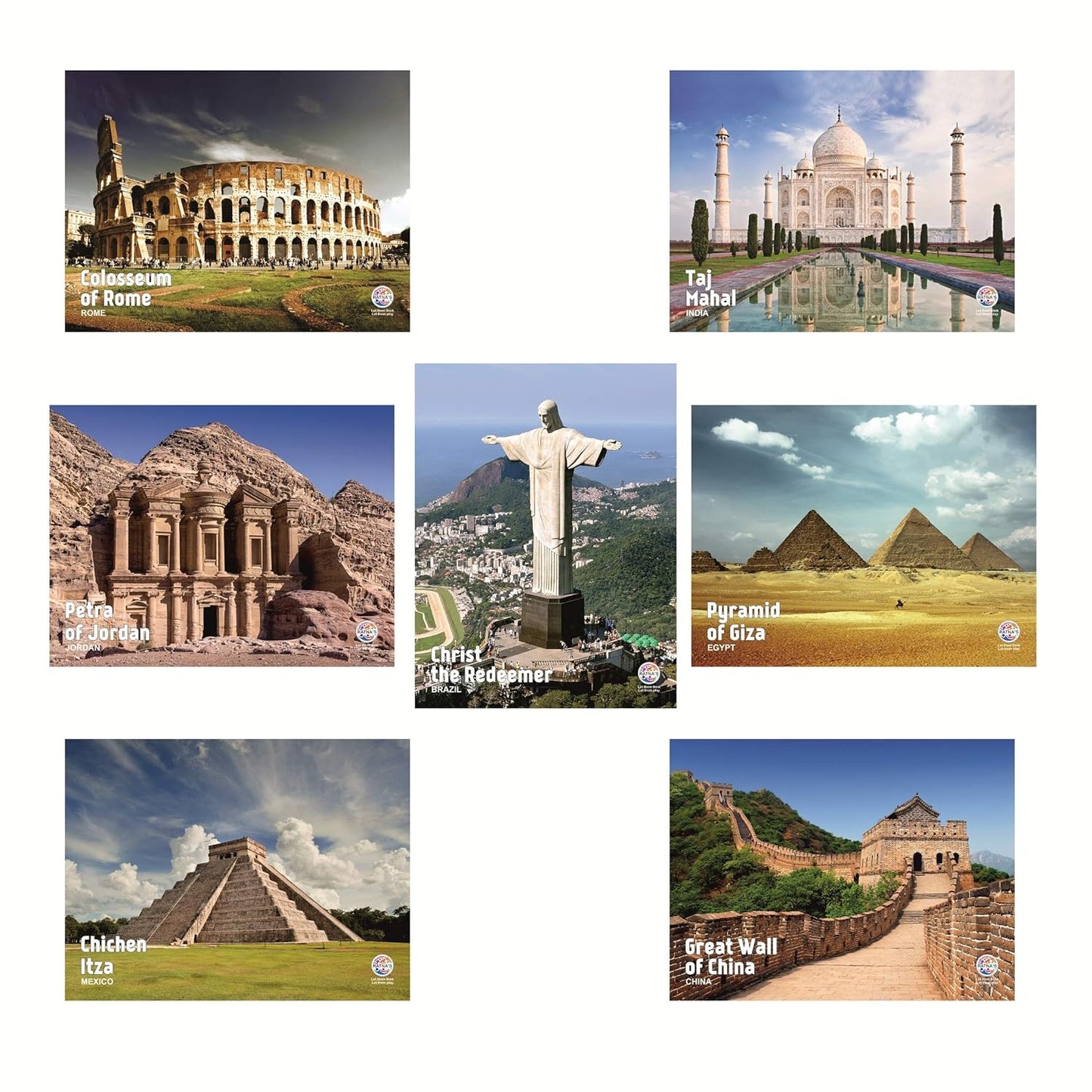 RELOSTA 7 Wonders of The World Jigsaw Puzzle. 7 Different Jigsaw Puzzles Included in The Pack with an Information Guide Inside