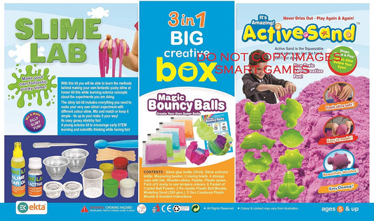 RELOSTA 3 in 1 Big Creative Box Slime Lab, Magic Bouncy Balls, and Active Sand Sea Creatures