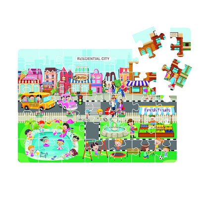 RELOSTA 4 in 1 City & Village Life Jigsaw Puzzle for Kids. 4 Jigsaw Puzzles with 35 Pieces Each (Commercial City, Residential City, Village & Village Farming)