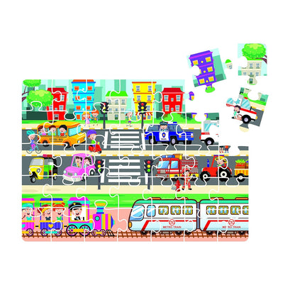 RELOSTA 4 in 1 Transport Vehicles Jigsaw Puzzle for Kids. 4 Puzzles 35 Pieces Each (Road Transport, Water Transport, Air Transport & Construction Vehicles)