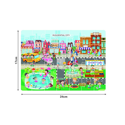 RELOSTA 4 in 1 City & Village Life Jigsaw Puzzle for Kids. 4 Jigsaw Puzzles with 35 Pieces Each (Commercial City, Residential City, Village & Village Farming)