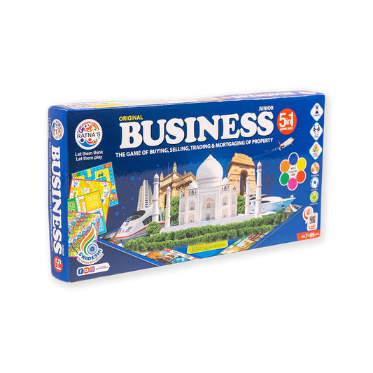 RELOSTA Business JR. Coins 5 in 1 Board Game Set | includes Games Like Business, Snake and Ladders, Ludo, Car Rally, and Cricket | Perfect for Kids & Adults 2-4 Players