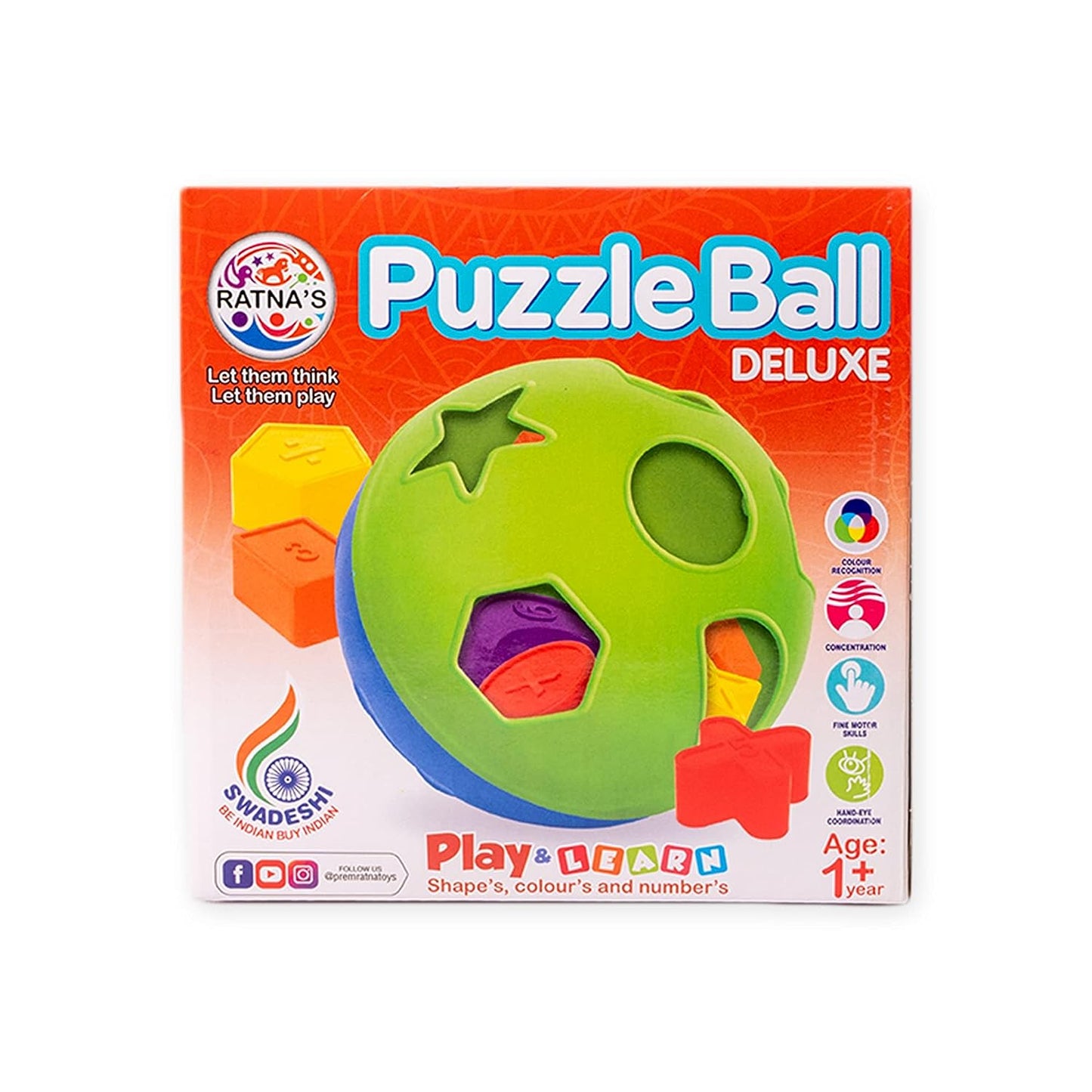 RELOSTA Educational Puzzle Ball for Kids 2 in 1. Let Them Learn time with Shapes,Multicolor