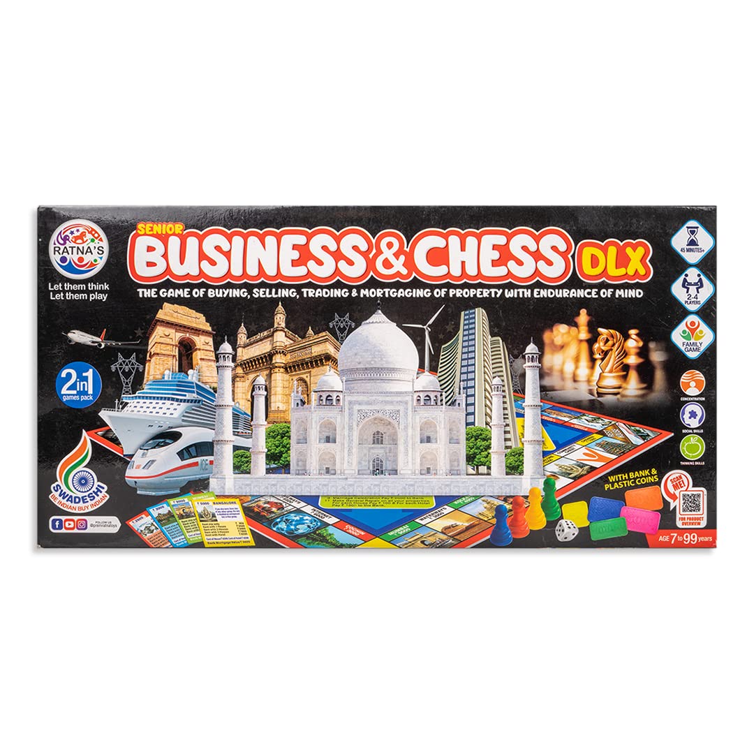 RELOSTA 2 in 1 Business and Chess Deluxe Board Game with Biscuit Coins for Kids - Perfect Family Strategy Game for All Ages