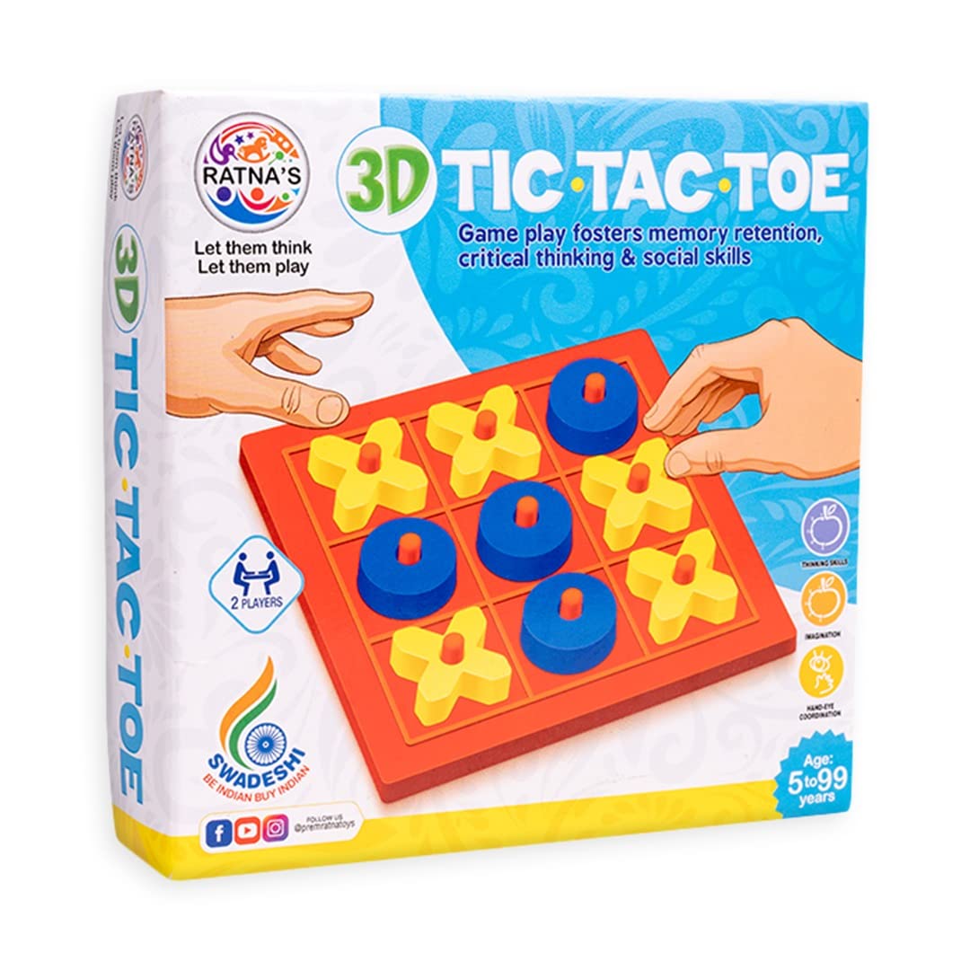 RELOSTA 3D Tic Tac Toe Classic Mind Challenging Cross & Zero Family Board Game for Kids & Adults