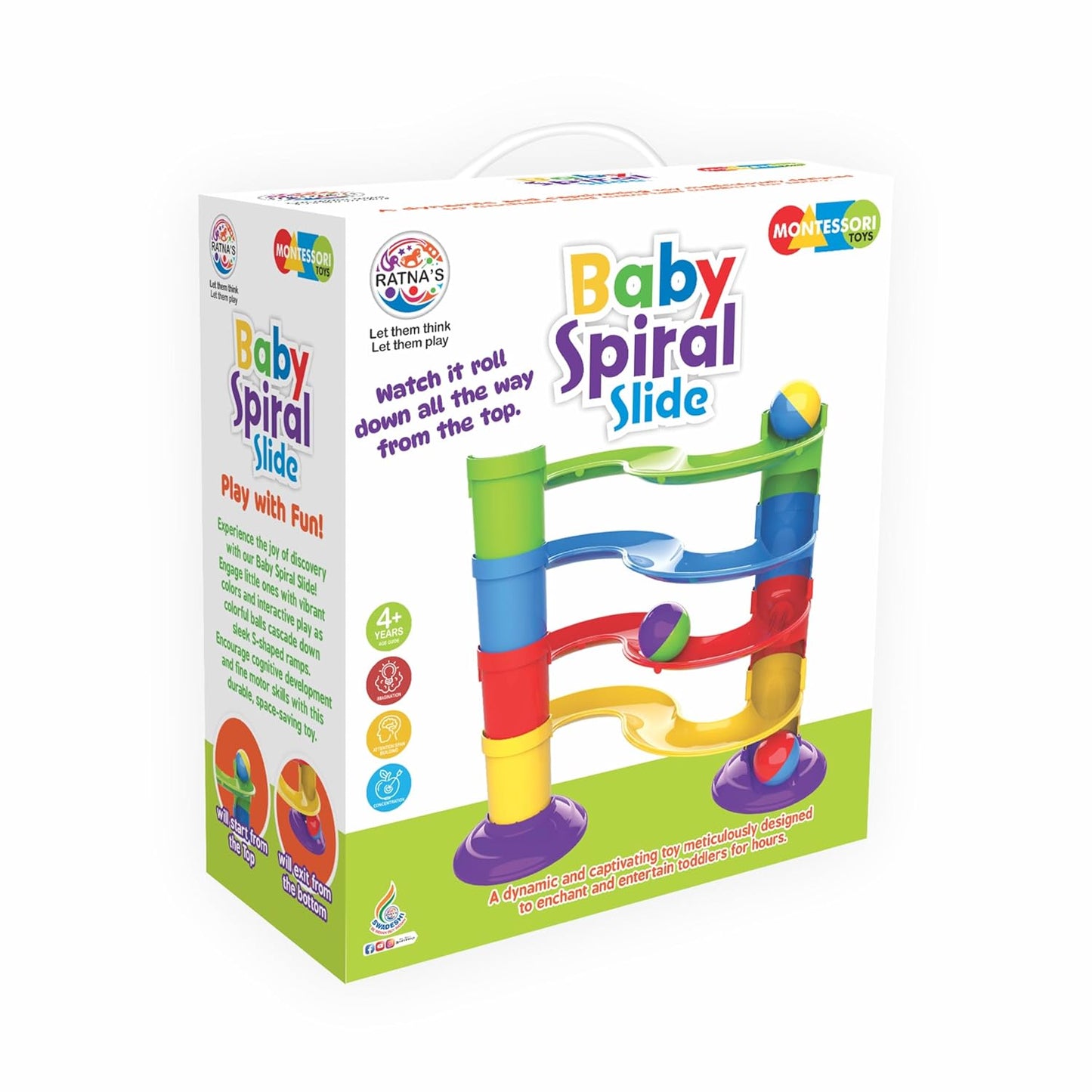 RELOSTA Baby Spiral Slide 4 Level Ball Rolling Twist & Turn Slide Stacking Tower Ramp Toys for Kids and Toddler Visit the RATNA'S Store