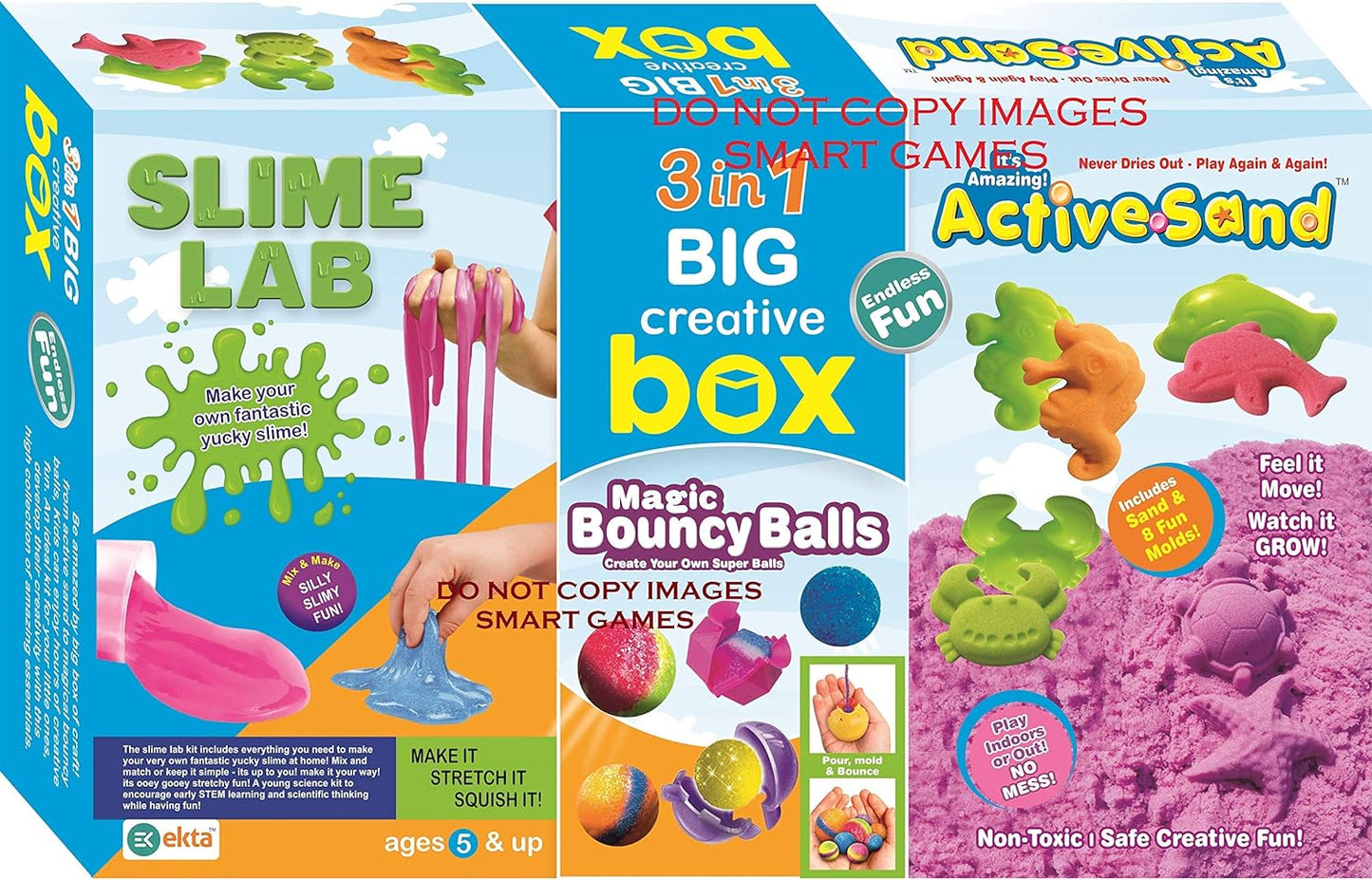 RELOSTA 3 in 1 Big Creative Box Slime Lab, Magic Bouncy Balls, and Active Sand Sea Creatures